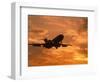 Silhouette of Commercial Airplane at Sunset-Mitch Diamond-Framed Photographic Print