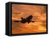 Silhouette of Commercial Airplane at Sunset-Mitch Diamond-Framed Stretched Canvas