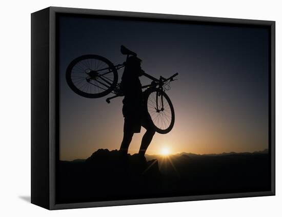 Silhouette of Cyclistist at Sunrise, Boulder, Colorado, USA-null-Framed Stretched Canvas