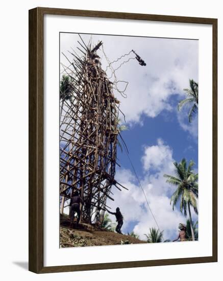 Silhouette of Diver, Land Diving, Pentecost Island, Vanuatu, Pacific Islands, Pacific-Upperhall Ltd-Framed Photographic Print