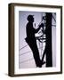 Silhouette of Engineer Working up a Telegraph Pole, East Sussex, England, United Kingdom-Ruth Tomlinson-Framed Photographic Print