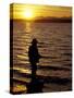 Silhouette of Fisherman at Lincoln Park, Seattle, Washington, USA-William Sutton-Stretched Canvas