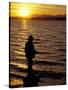 Silhouette of Fisherman at Lincoln Park, Seattle, Washington, USA-William Sutton-Stretched Canvas