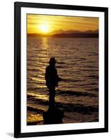 Silhouette of Fisherman at Lincoln Park, Seattle, Washington, USA-William Sutton-Framed Photographic Print