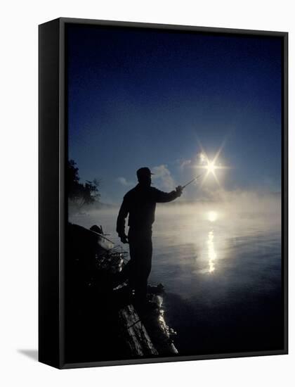 Silhouette of Fisherman Casting a Line into Lake, Ontario, Canada-Mark Carlson-Framed Stretched Canvas