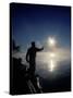 Silhouette of Fisherman Casting a Line into Lake, Ontario, Canada-Mark Carlson-Stretched Canvas