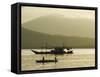Silhouette of Fishing Boat at Sunset, Puerto Princesa, Palawan, Philippines, Southeast Asia-Kober Christian-Framed Stretched Canvas