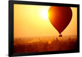 Silhouette of Hot Air Balloon over Bagan in Myanmar, Tourists Watching Sunrise over Ancient City-Daxiao Productions-Framed Photographic Print