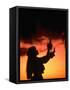 Silhouette of Hula Dancer on Waikiki Beach at Sunset, Waikiki, U.S.A.-Ann Cecil-Framed Stretched Canvas