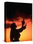 Silhouette of Hula Dancer on Waikiki Beach at Sunset, Waikiki, U.S.A.-Ann Cecil-Stretched Canvas