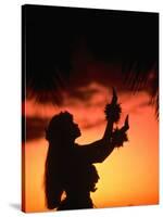 Silhouette of Hula Dancer on Waikiki Beach at Sunset, Waikiki, U.S.A.-Ann Cecil-Stretched Canvas