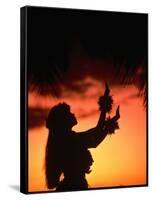 Silhouette of Hula Dancer on Waikiki Beach at Sunset, Waikiki, U.S.A.-Ann Cecil-Framed Stretched Canvas