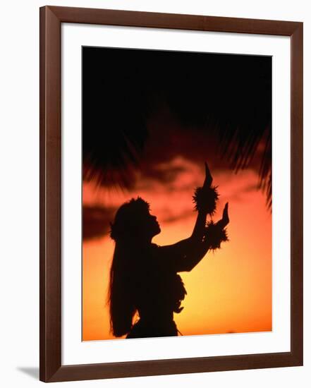 Silhouette of Hula Dancer on Waikiki Beach at Sunset, Waikiki, U.S.A.-Ann Cecil-Framed Photographic Print