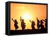 Silhouette of Hula Dancers at Sunrise, Molokai, Hawaii, USA-null-Framed Stretched Canvas