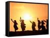 Silhouette of Hula Dancers at Sunrise, Molokai, Hawaii, USA-null-Framed Stretched Canvas