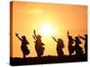 Silhouette of Hula Dancers at Sunrise, Molokai, Hawaii, USA-null-Stretched Canvas