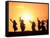 Silhouette of Hula Dancers at Sunrise, Molokai, Hawaii, USA-null-Framed Stretched Canvas