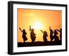 Silhouette of Hula Dancers at Sunrise, Molokai, Hawaii, USA-null-Framed Photographic Print