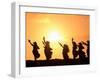 Silhouette of Hula Dancers at Sunrise, Molokai, Hawaii, USA-null-Framed Photographic Print