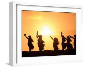 Silhouette of Hula Dancers at Sunrise, Molokai, Hawaii, USA-null-Framed Photographic Print