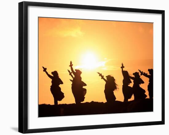 Silhouette of Hula Dancers at Sunrise, Molokai, Hawaii, USA-null-Framed Photographic Print