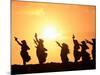 Silhouette of Hula Dancers at Sunrise, Molokai, Hawaii, USA-null-Mounted Photographic Print