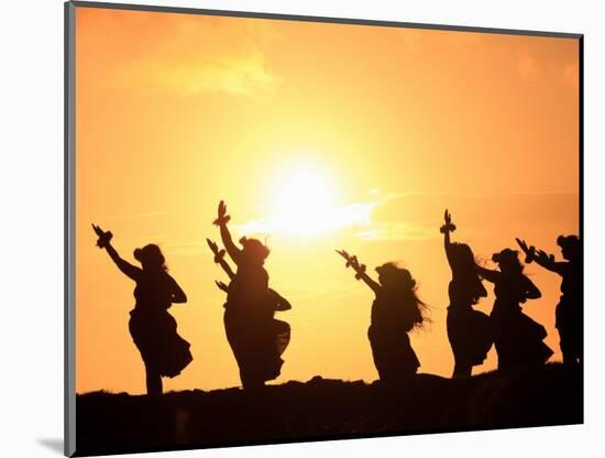 Silhouette of Hula Dancers at Sunrise, Molokai, Hawaii, USA-null-Mounted Photographic Print