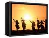 Silhouette of Hula Dancers at Sunrise, Molokai, Hawaii, USA-null-Framed Stretched Canvas