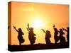 Silhouette of Hula Dancers at Sunrise, Molokai, Hawaii, USA-null-Stretched Canvas