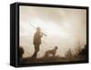 Silhouette of Hunter with Bird Dog under Clouds-Philip Gendreau-Framed Stretched Canvas