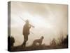 Silhouette of Hunter with Bird Dog under Clouds-Philip Gendreau-Stretched Canvas