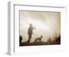 Silhouette of Hunter with Bird Dog under Clouds-Philip Gendreau-Framed Photographic Print