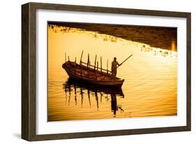 Silhouette of Indian Gondolier During the Flower Holi Festival, Vrindavan, Uttar Pradesh-Laura Grier-Framed Photographic Print