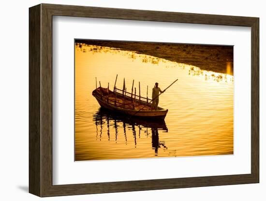 Silhouette of Indian Gondolier During the Flower Holi Festival, Vrindavan, Uttar Pradesh-Laura Grier-Framed Photographic Print