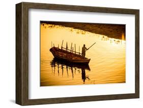 Silhouette of Indian Gondolier During the Flower Holi Festival, Vrindavan, Uttar Pradesh-Laura Grier-Framed Photographic Print