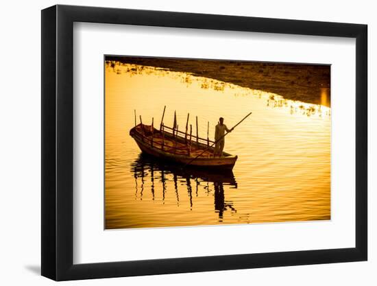 Silhouette of Indian Gondolier During the Flower Holi Festival, Vrindavan, Uttar Pradesh-Laura Grier-Framed Photographic Print