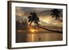 Silhouette of leaning palm trees and a woman at sunrise on Taveuni Island, Fiji, Pacific-Don Mammoser-Framed Photographic Print
