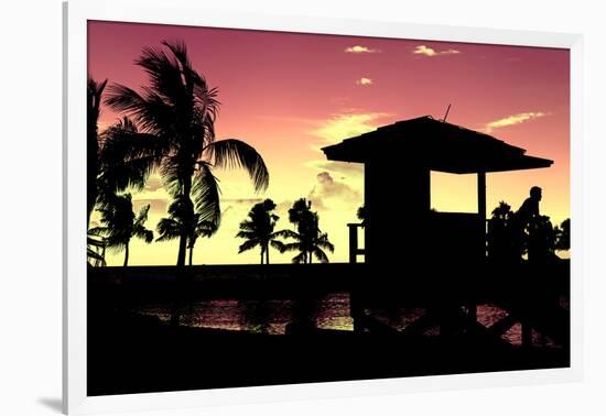 Silhouette of Life Guard Station at Sunset - Miami-Philippe Hugonnard-Framed Photographic Print