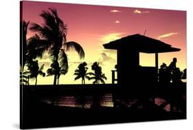Silhouette of Life Guard Station at Sunset - Miami-Philippe Hugonnard-Stretched Canvas