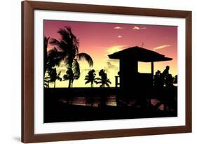 Silhouette of Life Guard Station at Sunset - Miami-Philippe Hugonnard-Framed Photographic Print