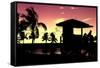 Silhouette of Life Guard Station at Sunset - Miami-Philippe Hugonnard-Framed Stretched Canvas