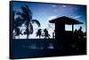 Silhouette of Life Guard Station at Sunset - Miami-Philippe Hugonnard-Framed Stretched Canvas