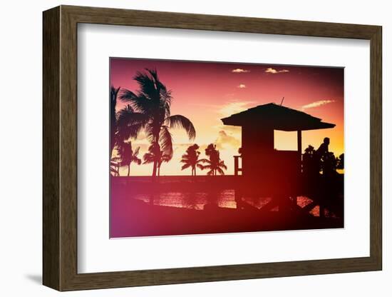 Silhouette of Life Guard Station at Sunset - Miami-Philippe Hugonnard-Framed Photographic Print