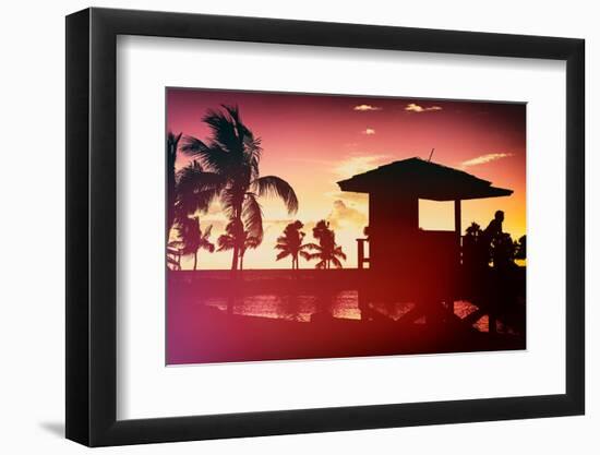 Silhouette of Life Guard Station at Sunset - Miami-Philippe Hugonnard-Framed Photographic Print