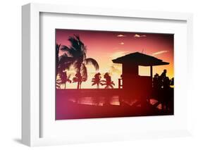 Silhouette of Life Guard Station at Sunset - Miami-Philippe Hugonnard-Framed Photographic Print