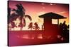 Silhouette of Life Guard Station at Sunset - Miami-Philippe Hugonnard-Stretched Canvas