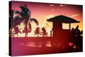 Silhouette of Life Guard Station at Sunset - Miami-Philippe Hugonnard-Stretched Canvas