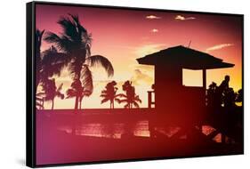 Silhouette of Life Guard Station at Sunset - Miami-Philippe Hugonnard-Framed Stretched Canvas