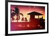 Silhouette of Life Guard Station at Sunset - Miami-Philippe Hugonnard-Framed Photographic Print