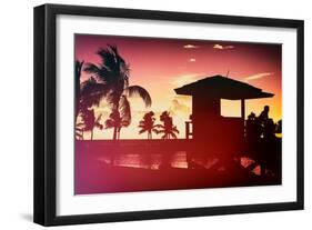 Silhouette of Life Guard Station at Sunset - Miami-Philippe Hugonnard-Framed Photographic Print